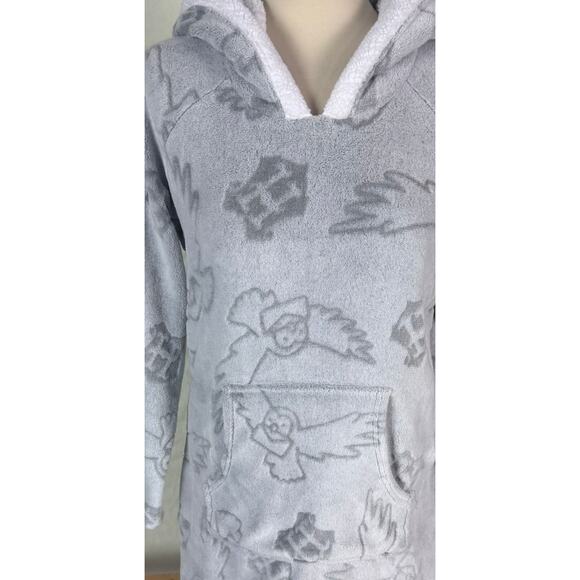 Wizarding World of Harry Potter Fleece Gray Hooded Nightgown Small Pocket Lounge - Picture 6 of 8